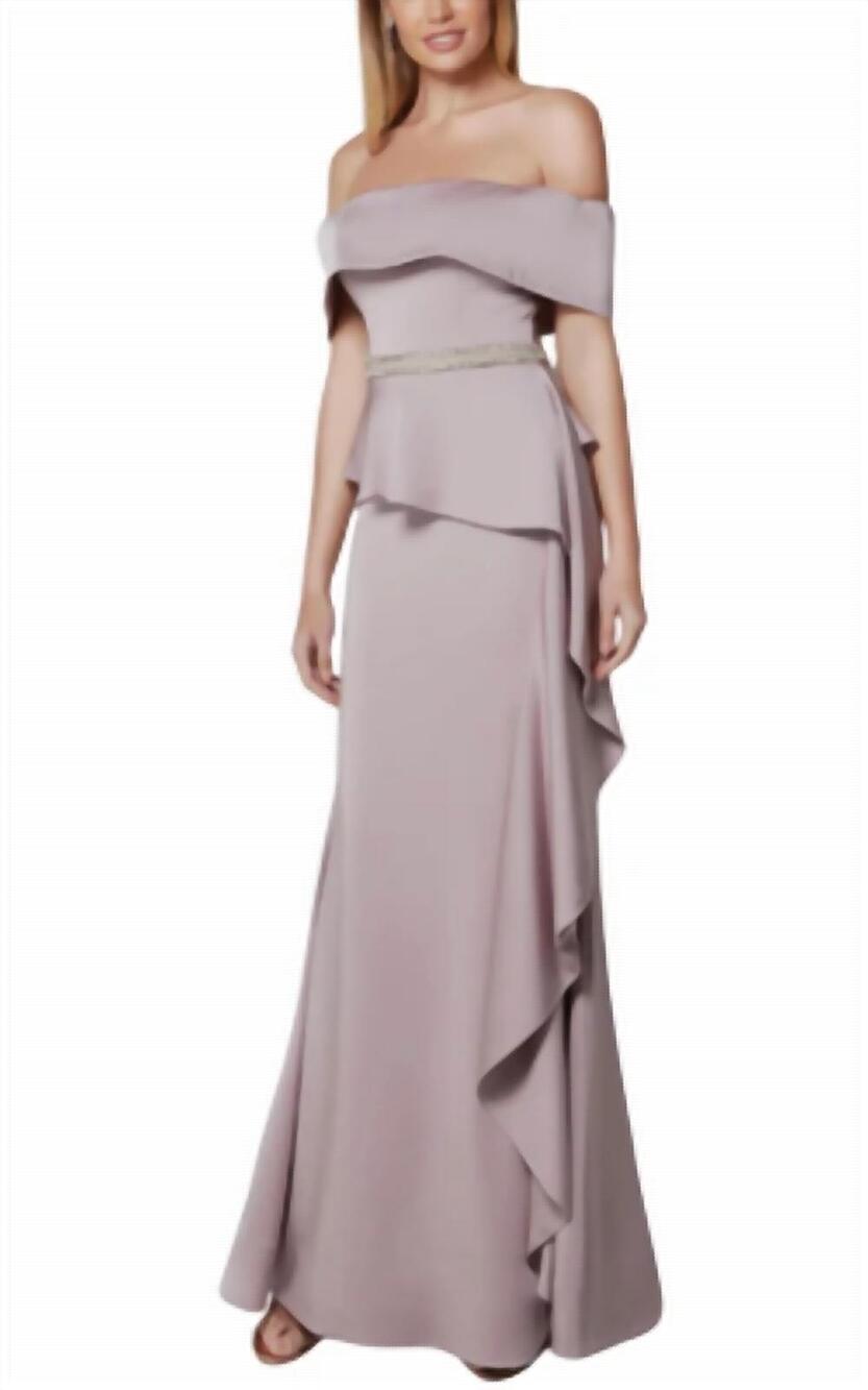 NEW ALYCE PARIS long straight off the shoulder formal dress in heather